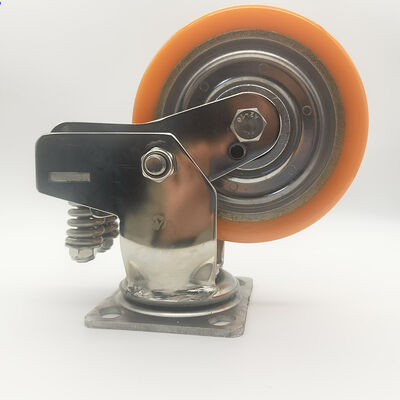 Giá tốt. 6 inch ngành công nghiệp Heavy Duty Thép Castors Steel Spring Dual Thép hấp thụ cú sốc PU bánh xe Casters thiết bị ô tô trực tuyến