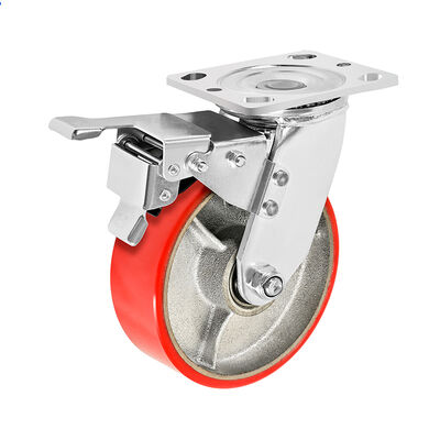 Good price 50mm Heavy Duty  Industrial Caster  Red Polyurethane Iron Core Wheel   Hardness 93 Shore A Load Capacity  180kg To 1800kg online