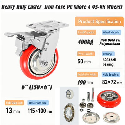 Good price 6 Inch Iron Core Polyurethane Caster 400kg Heavy Duty Rigid Caster No Spring 150mm Loading Cart Caster online