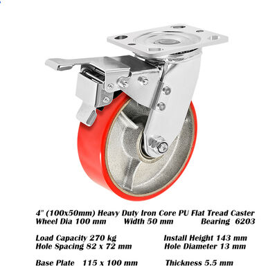 좋은 가격 4인치 중형 철 Core Cast Polyurethane PU Caster 100mm 딱딱한 차고 저장 래크 온라인