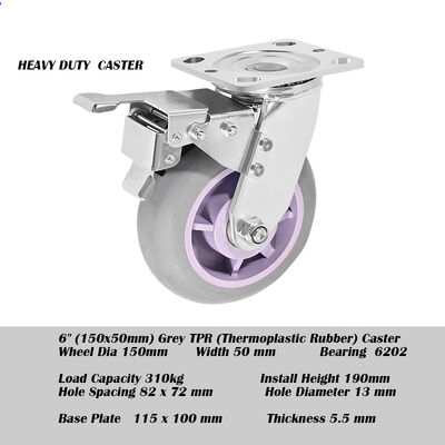 Buon prezzo Ruota girevole in gomma termoplastica resistente da 6 pollici, grigia, stile coreano, per carrelli da magazzino resistenti in linea