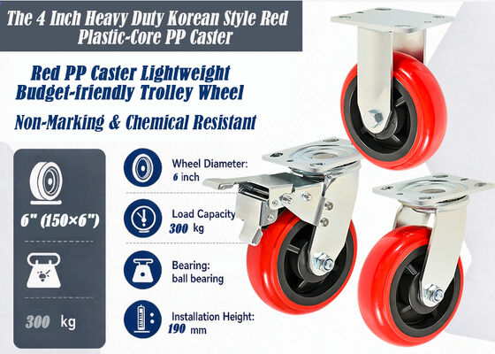 Good price Heavy-duty Red Plastic Core Pp Caster 6 Inch Lightweight Rust-free Pp Trolley Whee Cnc Router Carts And Machining Centers online